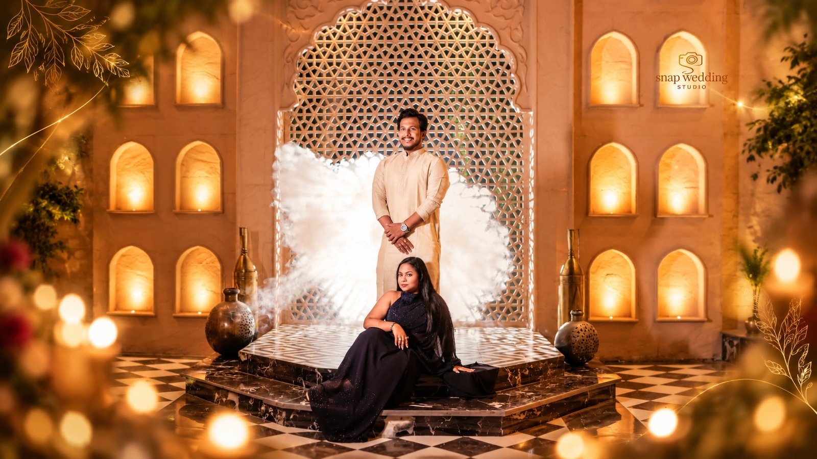 Bride and groom in traditional wedding attire